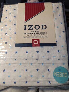6-pc IZOD SAILING QUEEN SHEET SET Microfiber New (2 xtra PCs) blue stars